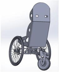 prototype perspective showing the rear suspension of the swing arm type. The shell-type seat is widely used in off-road vehicles to provide security to the pilot bathing suits. 