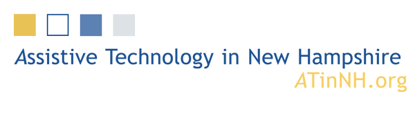 Assistive Technology in NH logo features four squares with different colors - one yellow, one white outlined in blue, one blue, and one gray.