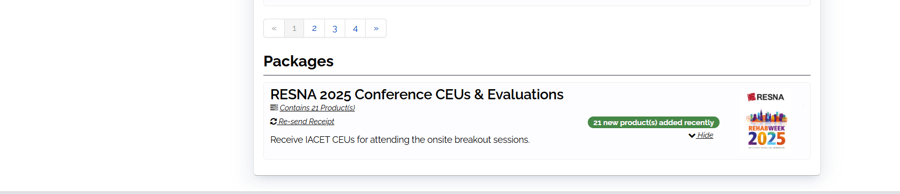 Screenshot showing "RESNA 2025 Conference and CEU Evaluations" Screenshot showing "RESNA 2025 Conference and CEU Evaluations"