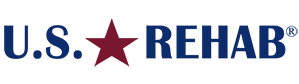 US REHAB logo with a red star in between blue text of "US" and "REHAB"