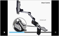 A screenshot of a video demonstrating the use of the End Cap membrane keypad to control movement of a Dual Arm manual mount with a Single power shoulder.   