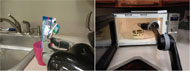 Figure 1 shows the picture of two sequential tasks. On the Left is the setup of the brushing teeth task. In the left picture, the toothbrush and toothpaste is placed in a pink cup next to a sink. The JACO ARM is picking up the tooth brush. The right shows the task of preparing and then having a simple meal. In the right picture, the microwave machine is located on a kitchen countertop and the microwave door is opened. The JACO ARM is holding a food container and placing it in the microwave.
