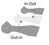 Figure 2: Picture describing the gross gestures discussed in Table 1. 2A demonstrates the In-Out and Out-in gestures while 2B demonstrates the In-Hold and Out-Hold gestures.   