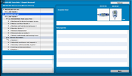 An image of two screenshot from the MediRank application.  The top screenshot has a dark background, with two white rectangular sections on the left and one outlined rectangle on the right.  The top-left rectangular section has two outlines of assessment questions, and the bottom-left rectangle is blank.  The right rectangle has two right-aligned images of the devices being compared, and a blank lower portion.  The second screenshot has the same layout, except a question is selected in the top-left rectangle's outline.  The bottom-left rectangle contains the parent and sibling questions of the selected item, with scores.  The rectangle on the right, blank in the above screenshot, displays three rows: the selected question and the responding scores for each of the devices being compared, and any differentials.    Beneath this, are two more rows depicting "child" quetsions of the selected question, with their respective scores.