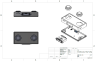 The body of the Gateway remote contains an Arduino Pro Mini with a mounting bracket, a pushbutton/mounting bracket for entering programming mode on the right side, an IR emitter/mounting bracket in the front for controlling the television, and a four-cell AA battery compartment in the front to power the device. Two arcade buttons fit into the top of the remote body, one for activating power on and one for activating power off.  