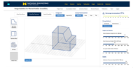 Screenshot of the website showing a three-dimensional representation of the of the clearance envelope for minimum knee-toe clearance. In this example, the filter controls are set to produce a knee-toe clearance envelope that would accommodate 67% of the study sample of 500 wheelchair users.