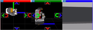 Screenshot of Simple Buttons Interface with navigational buttons for up, down, right, left, rotate right, and rotate left on two different camera streams from the top and side perspectives of the Fetch robot. 