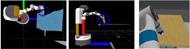 Screenshot of Drag and Rotate Interface with blue circular ring on two different camera streams from the top and side perspectives of the Fetch robot. 