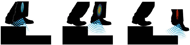 The image constitutes of three sub-images. Each of sub-images shows one of the key events related to stairs descending: foot on the stair initiating next step, foot over one stair and foot over two stairs. In each sub-image the foot is shown with the radar beam scanning stairs beneath.