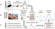 Figure 1. A schematic diagram of the MU Drive processing stages (A-C) used to detect and translate motor unit firings in real-time into biomechanically informed signals.