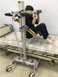 Lateral-approach mode of lifting device was designed simulating human holding from side with broad hammock and support rods. 