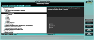 Figure 3:  Picture shows five levels of the taxonomy of the AUDIT with the three categories of impairment listed: sensory, cognitive and physical followed by the category of low vision of sensory displaying each feature: buttons, lids, dials, doors, on/off, ready, and water reservoir with two categories under buttons: accessibility and usability. Accessibility is highlighted with a window to the right reading: buttons have lighting or high contrast to indicate location of any pertinent information (i.e. numbers, setting, or controls). Three options are listed at the bottom for the rater to select: yes, unsure, and no.  