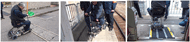 right column:
image of rural line train
image of rural uneven road
image of getting on the train by electric mobility scooter using a ramp with huge platform gap
image of getting off the train but it stacked
map of railway