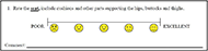 Figure 1 is a question from the Wheelchair Components Questionnaire showing the user oriented clear wording and the format of questions utilized in these tools. The question says, “Rate the seat include cushions and other parts supporting the hips, buttocks and thighs.” It illustrates a visual analogue scale with emoticons as anchors and a comment line to explain the rating.