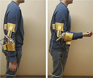 A full-size orthosis prototype on a man.