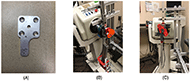 Figure 3 shows the setup we used to assess the assistance torque. The left figure shows an interface structure we designed to connect the assessment platform (Biodex) to our designed prototype. This “L” shape structure includes 4 mounting holes and 1 guide hole on the square part which allows it to connect with the shaft of Biodex, and two holes at the bottle to connect to our FreeGait prototype. In order to provide the solid base for torque assessment, the aluminum extrusion rig is created to fix the one part of knee joint to the chair of Biodex. This allows a fixed base for torque assessment. Besides, we hang the object with known weight value at the end of other part of joint. To get the torque assessment, a Labview based data acquisition system was used to collect torque data from torque sensor which is attached between the biodex and FreeGait. The middle figure shows the snapshot of the assessment setup for Design I. The middle figure shows the snapshot of the assessment setup for Design II. 