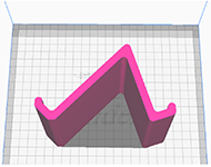 Figure one is a side view of the computer-generated image of the phone stand, which is used in preparation to print the design. It shows the two sides of the stand on which a phone may be placed (at approximately 45° and 70° angles).