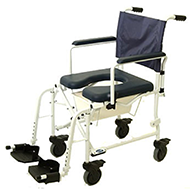 Common commode wheelchair, an example of a wheelchair seat with a permanent opening.
