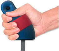 The image above depicts the Level one controller described previously with a hand holding it in the 'grip' position it was intended to be held in.