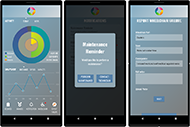 This image shows WheelTraks main screen displaying the users daily and weekly distance, speed, and impacts. The second screen shows a notification reminder, letting the user know maintenance is due and asking if they would like to perform a maintenance or contact a technician. The third screen is the  report failure page where the user can input the wheelchair part that failed, the issue, consequence, and upload a photo.  