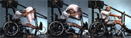 Figure 2 shows three side-view photos taken at the moment of peak head excursion during tests with the KiMobility Catalyst wheelchair. The wheelchair is well secured by the UDIG and the crash dummy is protected by a seatbelt in all three photos and also with an airbag in the first two.