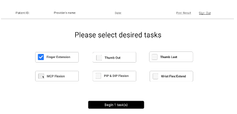 Figure 6. User interface with task selection checkboxes, including 