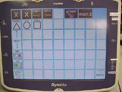 This is a photograph of the screen of the student's DynaVox 3100 set up for game play with auditory scanning access. 