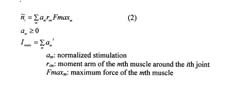 Above equation was used to search the optimal set of muscle stimulation that can produce the quasi-joint torque. Objective function (Istatic) shows the minimizing mechanism for muscular fatigue. 