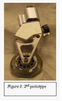 Figure 8: This is a snapshot of the second prototype.  This prototype is the design that was tested and assembled to a chair.  The differences from the first prototype are the caster-to-wheelchair attachment, mini air gauge, plastic piston, and a newly designed pneumatic housing.