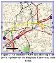 This is a map of the Atlanta area showing the subject’s trip from between Shepherd center and their home.