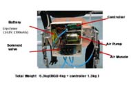 The driving system of powered gait orthosis(PGO) consists of the orthosis, sensor, control system. An supply system is composed of anair compressor, 2-way solenoid valve(MAC, USA), accumulator, pressure sensor. Role of this system provide air muscle with the compressed air at hip joint constantly