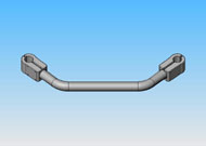 The first image in figure 1 is a Solid Works model of the lap bar taken from the bottom. The bar has numerous slots the entire length. The second image shows the back bar and mounting hardware. The back bar is bent slightly at each end to allow for attachment to a wheelchair.