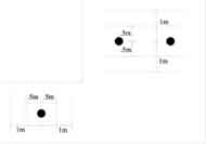 Figure 2 shows the location of collection positions in a hall that is less than two meters wide and a hall which is greater than two meters wide. Each collection position is 1.5 meters from the corner. Also displayed are the locations for the two tape measures that were placed on either side of each collection position and used for collecting validation data. Two tapes were placed a half meter from each collection position and two tapes were placed 1 meter from each collection position. 