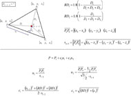 The illustration depicts an equilateral triangle with a red star in the inside. The vertices of the triangle are denoted as P-one, P-two, and P-three. The distance from each vertex to the red star is denoted by D-one, D-two, and D-three. P denotes the red star’s position, and its coordinates are determined by adding P-one, the first unit vector multiplied by its respective coefficient, and the second unit vector multiplied by its respective coefficient. 