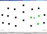 The screenshot of the software illustrates a blue-filled circle signifying the magnet, while there are black squares with white numbers representing the sensors in the HPM shell. Software screenshot depicts the toggling of the sensor squares to green when they are used in the current triangulation set in tracking the magnet position. In the current screenshot, sensors 12, 13, and 15 are toggled to green. 