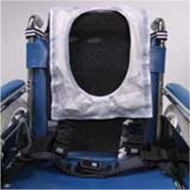 Picture of deflated shoulder air-bag harness draped over backrest.