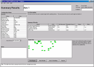 A screenshot from the Compass program, showing a Summary Report for the Aim test.  There is a title to the report and several tables of information.  The table in the center of the screen contains performance data averaged across all trials in the test, including trial time, reaction time, cursor entries, and clicks.  This table was validated against a video benchmark.