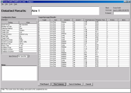 A screenshot from the Compass program, showing a Detailed Report for the Aim test.  There is a title to the report and two tables of information.  The largest table on the screen contains performance data for each of the 24 trials in the test, including trial time, reaction time, cursor entries, and clicks.  This table was validated against a video benchmark.