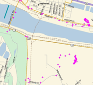 Photo 2 depicts the local map with GPS coordinates recorded in a bench trial being marked with pink cross.  With the start (usually home) being the center, the activity scope can be calculated as the radius from the start to the farthest point on the map. 