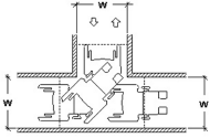 A black and white plan view drawing from the ADA-ABA Accessibility Guidelines of a T-Shaped wheelchair turning space