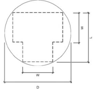 A black and white plan view drawing from the ADA-ABA Accessibility Guidelines of a T-Shaped wheelchair turning space within a 60 inch minimum square