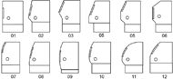 This figure shows all 12 categories of CNC lathe profiles, which were extracted from all type of CNC lathes from Google image, the profile including the guard, base, monitoring window and tool.