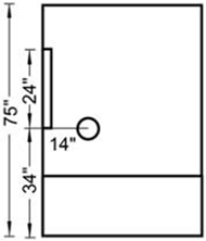 Fig 4 shows dimension of the CNC lathe: overall height is 75”, window width is 24” and height of the tool center point is 34”, the distance between the guard and tool center point is 14”.