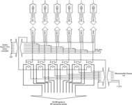 This circuit diagram shows the inputs and outputs to the microcontroller, and the output to the remote.  