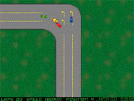 Image shows a sample of a part of one of the tracks. The user is competing against three cars differentiated by colors. The three cars are computer-controlled, although there are options for more people to participate as competitors. This alternative option requires a computer’s network. 