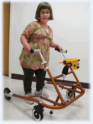 This photograph shows the CU Walker being used by a trainee named Mary.  She was using the walker under the supervision of a therapist at the Children’s Medical Center of Dayton.   