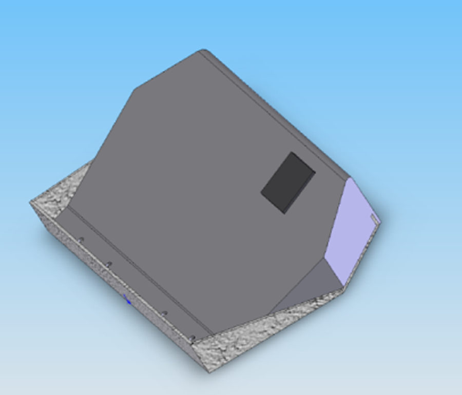 Figure 2 is a solid works mock up of our controller-integrated footplate.  It highlights the 18 degree slope included on the footplate so that the consumer may control the wheelchair with his shoes on.   