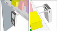 Figure 1 shows part of the ShopMobile system that will consist of a camera-equipped smart phone in a hard case with two plastic stabilizers (≈ 10cm long) that will insert into a small jacket super-glued to the back of the case for aligning the camera with shelves and products. 