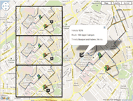 Google Map image showing the nearest bus stop, the route and the shuttle current location.