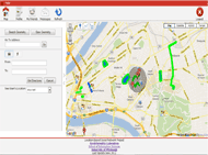 Sample Screen in SoNavNet: Across the top: Map, Profile, My Fiends, Messages, Refresh, and Logout Icons. 
On the left side: A 'Go to Address' field, a 'From' field, and a 'To' field. A 'Get Directions' and a 'Cancel' Button.
On the rigth side: A Google Map with locations, routes and Points of Interest.